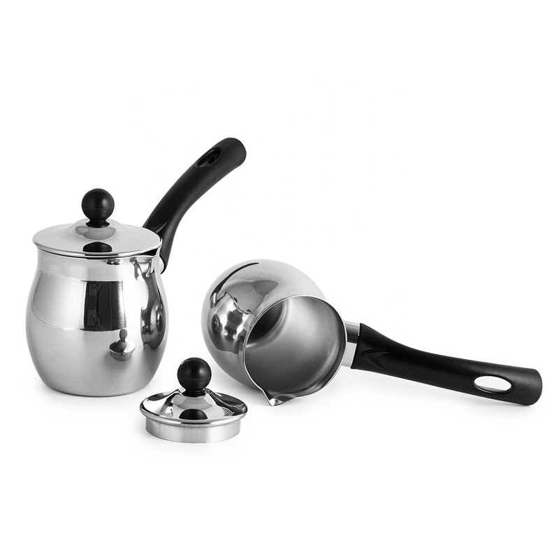 Turkish Coffee Pot Manufacturer - Stainless Steel with Lid Hot Beverage Milk Warmer Arabic Metal Cezve Ibrik Maker Set for Induction