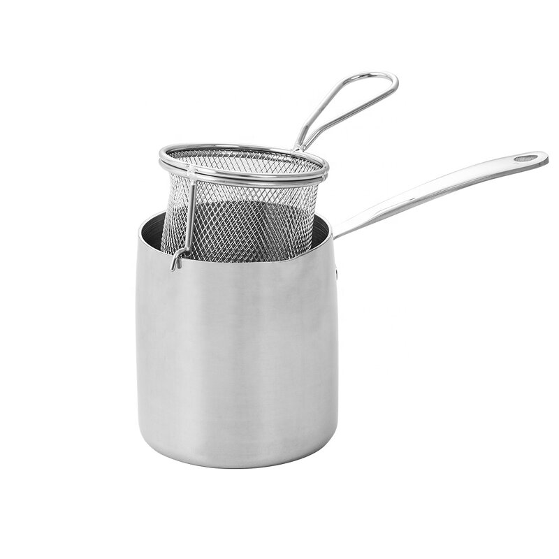 Pasta Pot Manufacturer - Original Factory 0.45-1.2 L Round Three-Layer Steel Design Family French Fries Food Deep Fryer with Basket