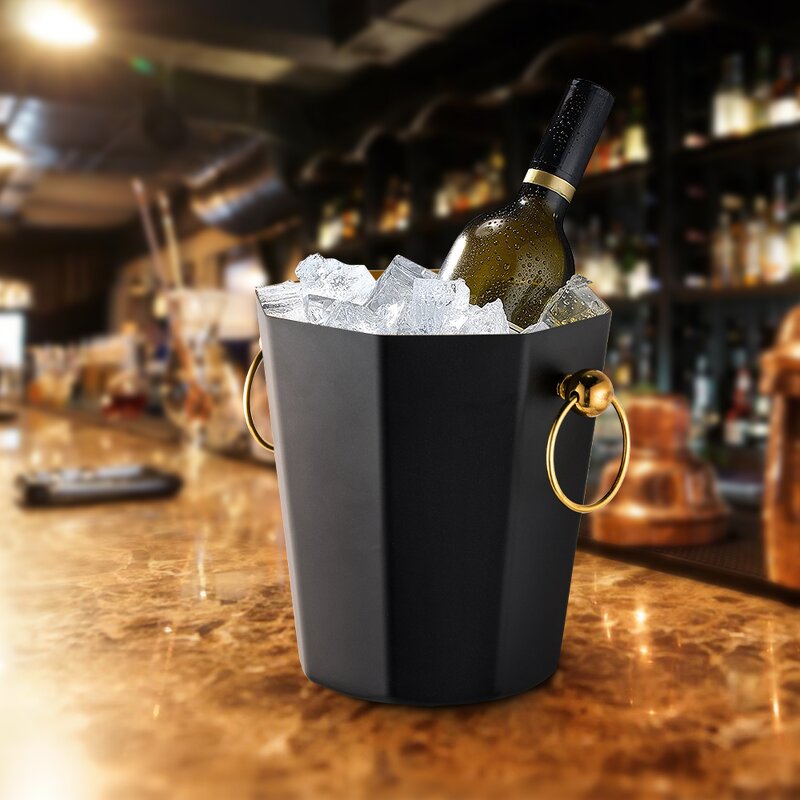 Ice Bucket Manufacturer - Black White and Gold Stainless Steel Custom Metal champagne Beer Beverages Tubs with Ring Handle