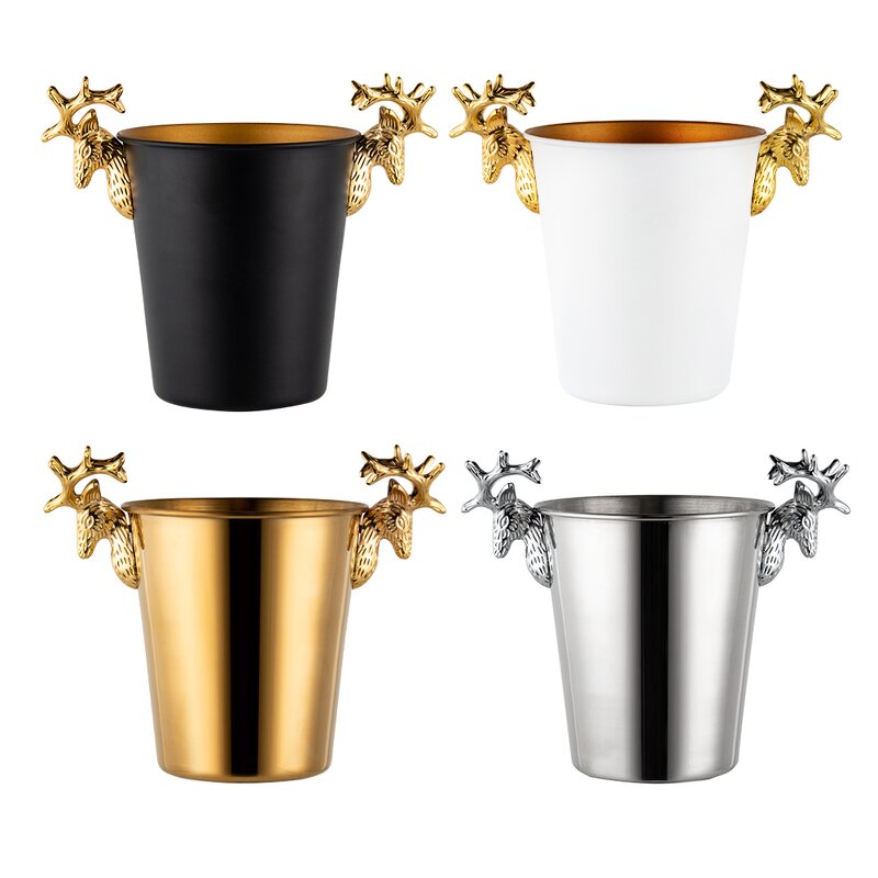 Ice Bucket Manufacturer - Luxury Gold Deer Head Black Stainless Steel Metal Beverages Tub with Handle Beer Wine Chillers