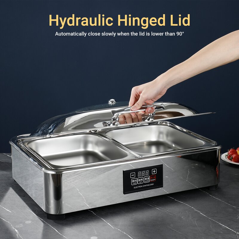 Electric Chafing Dish Manufacturer - Luxury 9L Chaffing Buffet Serving Hydraulics Glass Lid