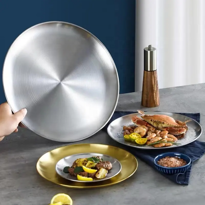 Plate Set Manufacturer - Unbreakable Gold Silver Stainless Steel Mental Food Dishes Plates for Dinner Restaurant Luxury Wedding Charger
