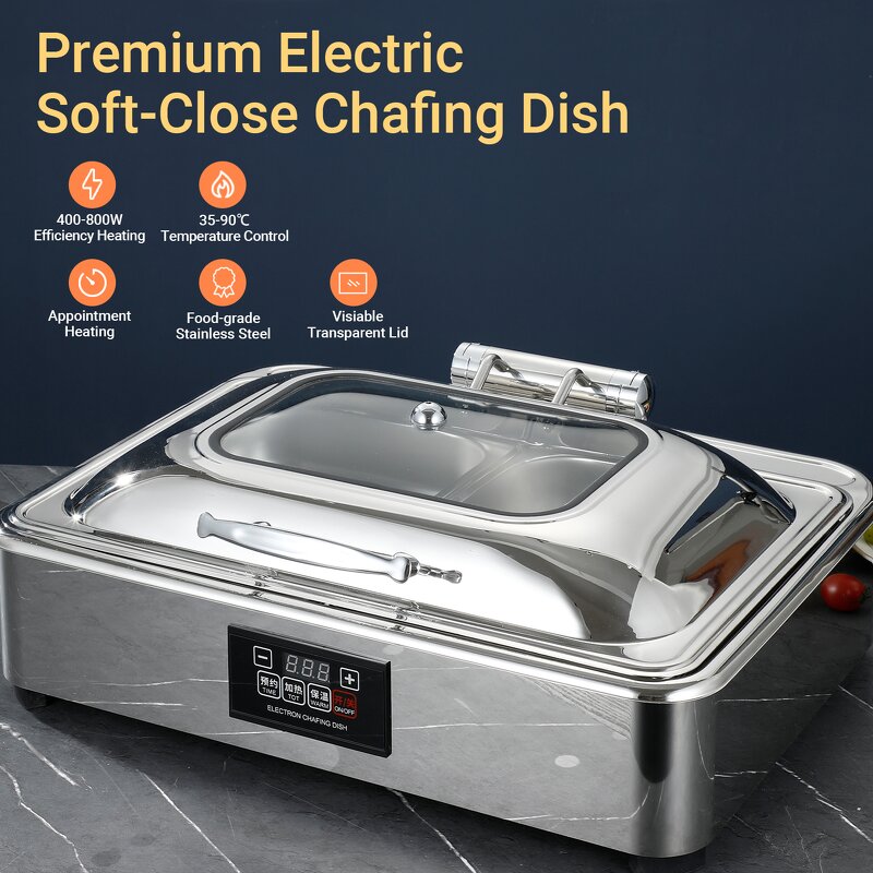 Electric Chafing Dish Manufacturer - Luxury 9L Chaffing Buffet Serving Hydraulics Glass Lid