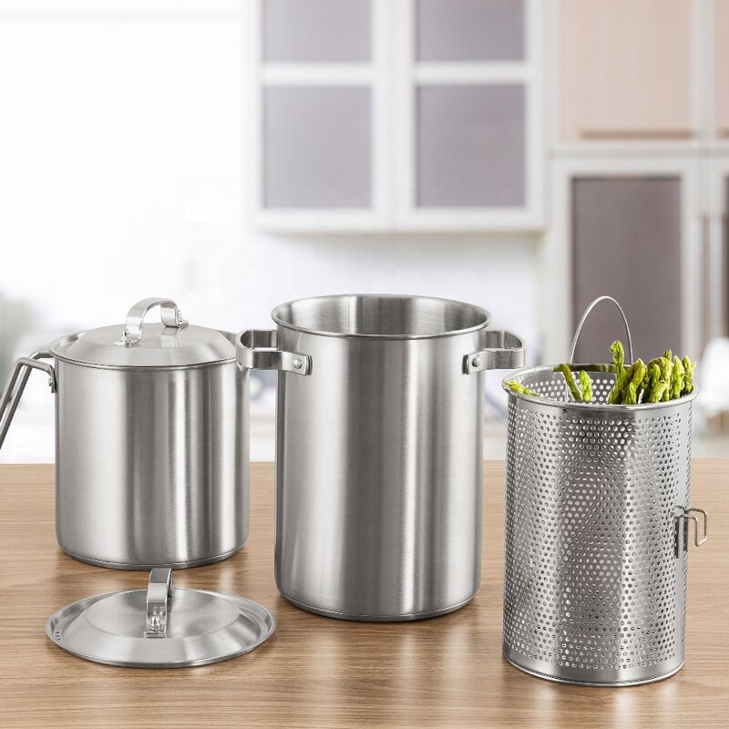 Cookware Set Manufacturer - 16-Piece High Quality Stainless Steel Glass Lid Kitchenware with Milk Sauce Pot Steamer Deep Fryer Basket