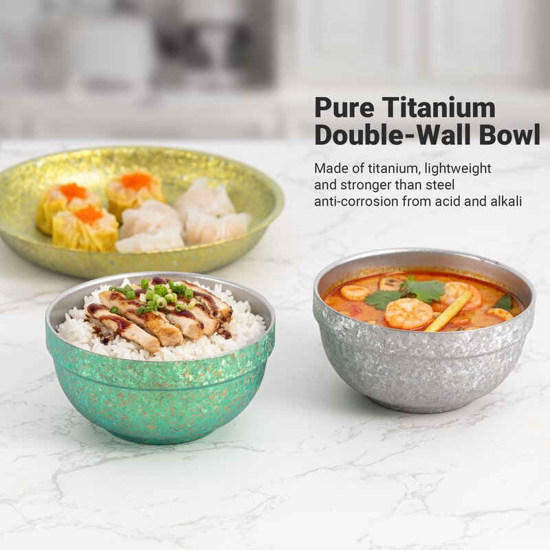 Bowl Manufacturer - Nature Color Crystallized Pure Titanium Non-Toxic Double Walled Insulated Outdoor Camping Lightweight Rice Salad Set