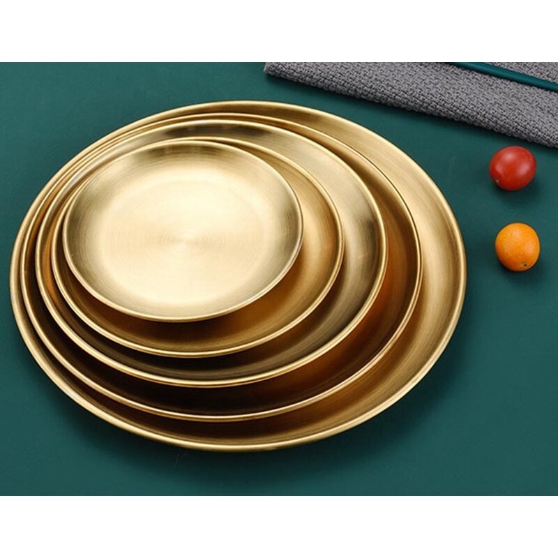 Dinnerware Plate Set Manufacturer - Unbreakable Round for Food Dish Serving Chip and Crack Resistant Metal Gold Plates for Home Restaurant