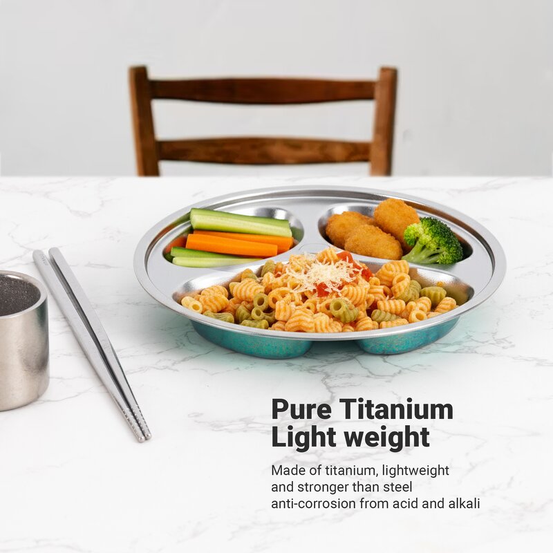Plate Manufacturer - Nature Pure Titanium 3 Compartments Anti-Bacteria Home Kid Food Lightweight Durable Children Dinnerware Health