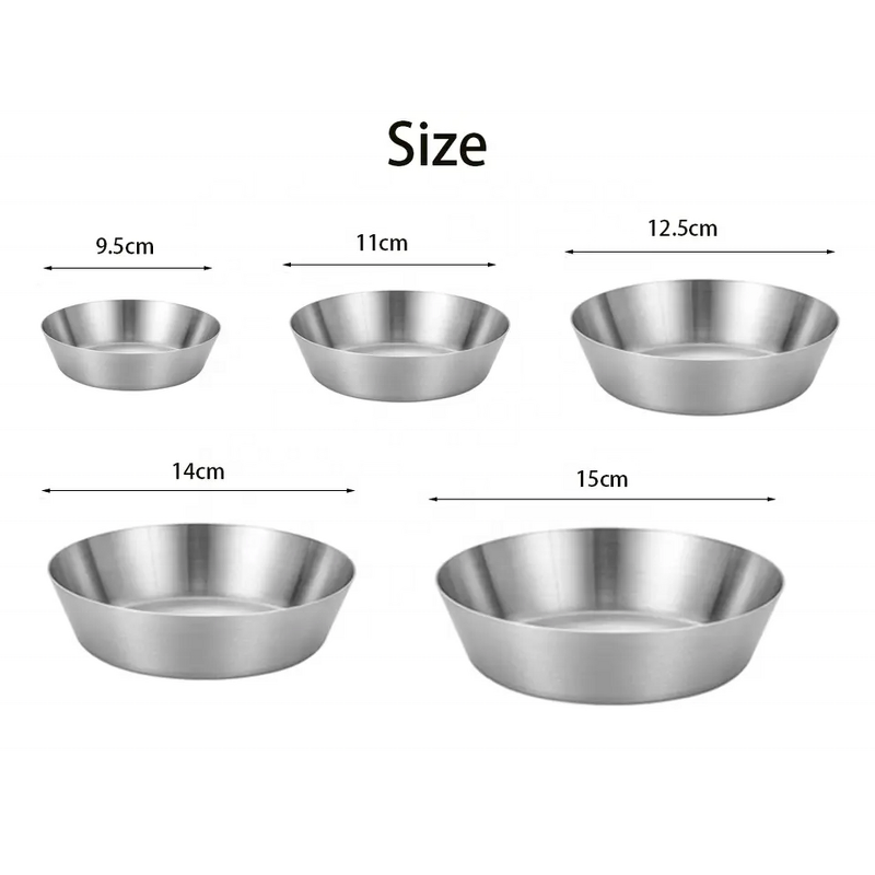 Seasoning Plate Manufacturer - Korean Style 304 Stainless Steel Round Sushi Dip Bowl Condiment Tray Silver Sauce Plate