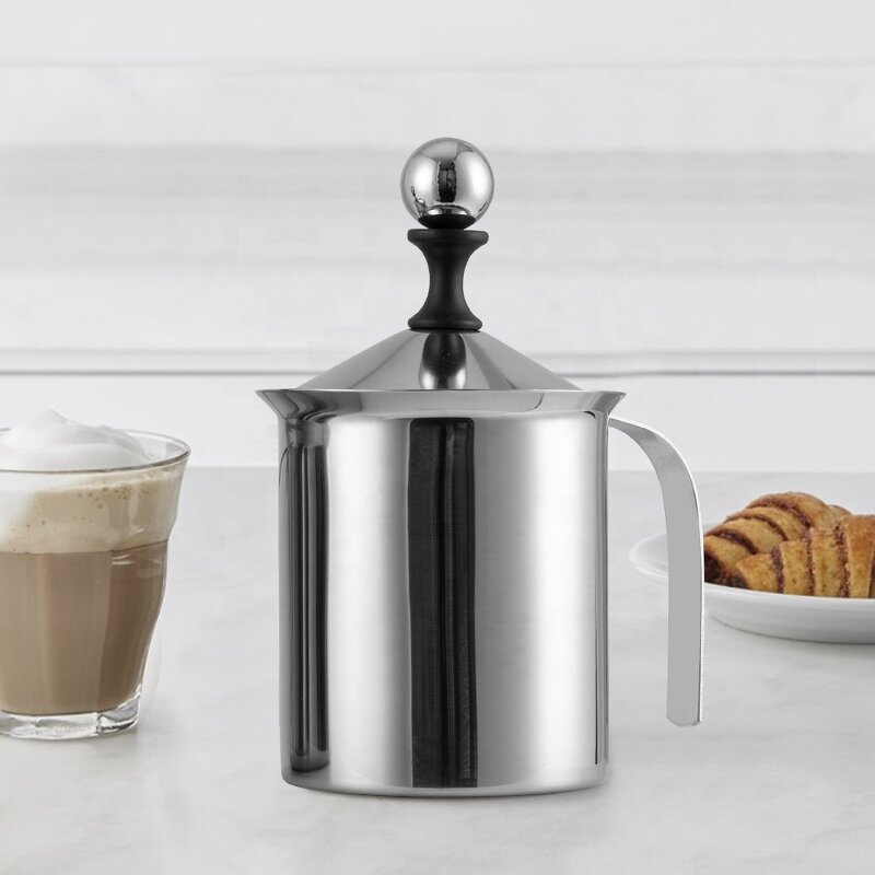 Milk Frother Manufacturer - Double Mesh Milk Creamer 400ml/800ml Manual Coffee Latte Cappuccino Maker Foamer Mug Stainless Steel Pitcher Jar