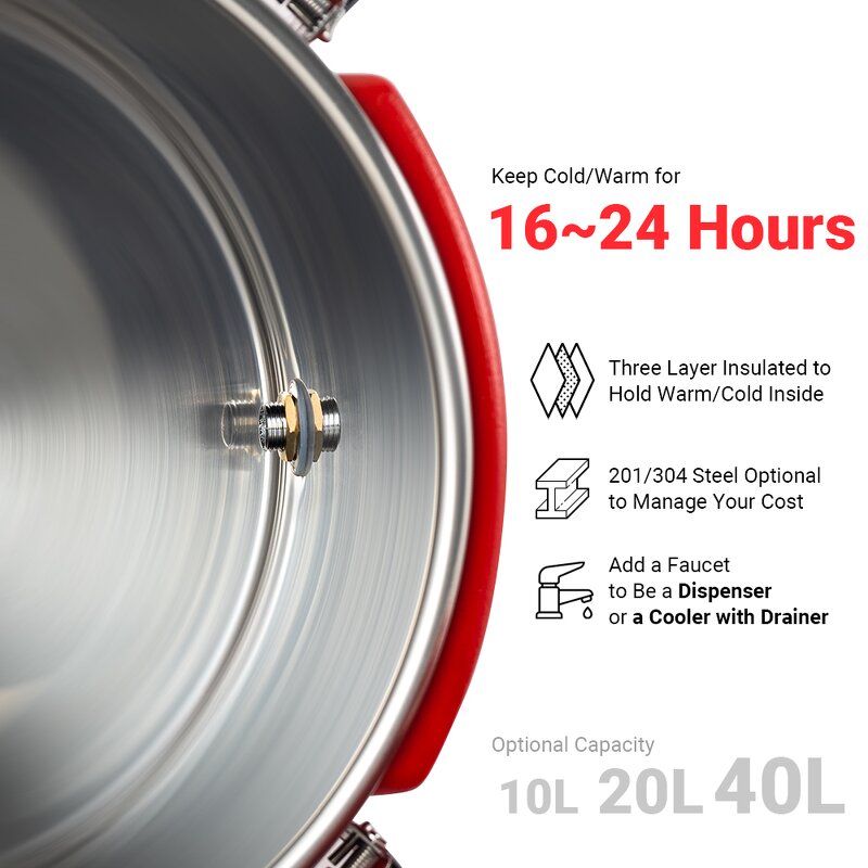 Insulated Bucket Manufacturer - Stainless Steel Large Capacity Food Warmer & Beverage Beer Cooler with Tap Spigot