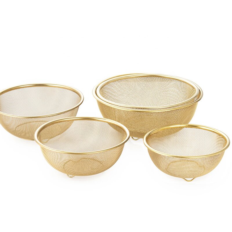 Filter Basket Manufacturer - Kitchen Multi Purpose Fruit Vegetable 5pcs Stainless Steel Mesh Strainer Set With Metal Standing Bottom