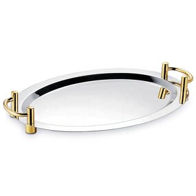 Serving Tray Manufacturer - Stainless Steel Oval Mirror Polished with Double Handles for Hotel Restaurant Supplies