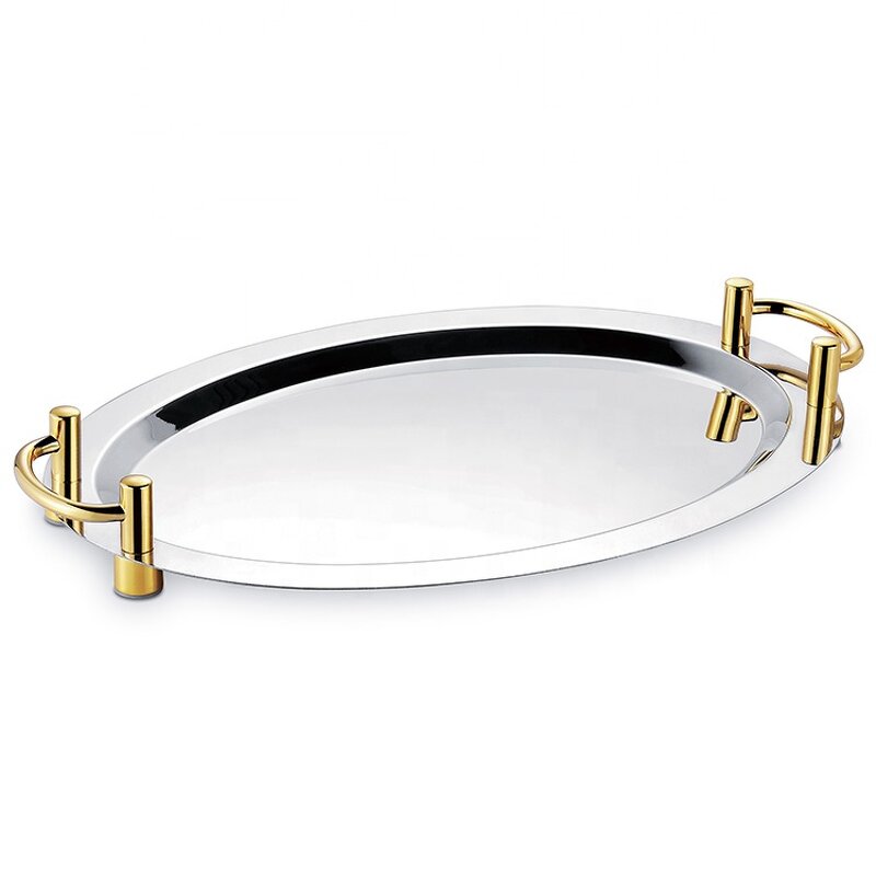 Serving Tray Manufacturer - Stainless Steel Oval Mirror Polished with Double Handles for Hotel Restaurant Supplies