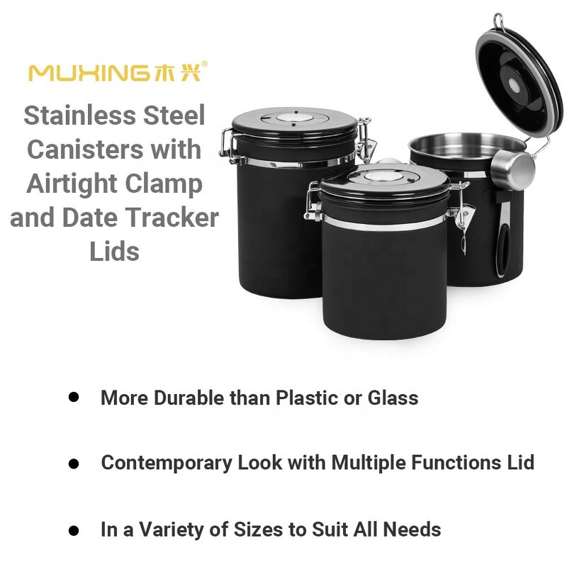 Coffee Bean Storage Canister Manufacturer - Airtight Data Tracker Set Multifunction Sustainable Kitchen Containers for Ingredient Spices Powder