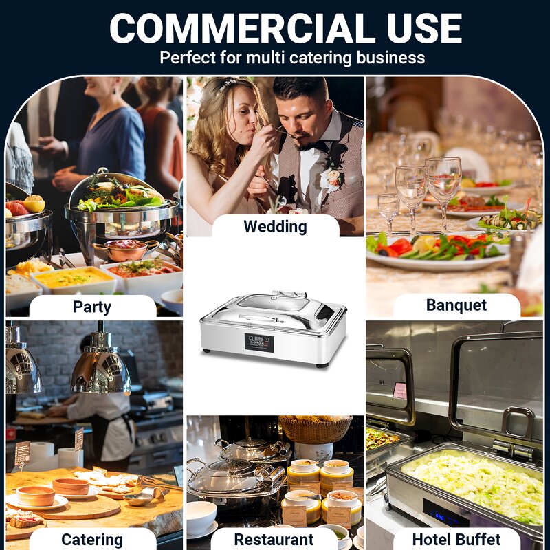 Electric Chafing Dish Manufacturer - Luxury 9L Chaffing Buffet Serving Hydraulics Glass Lid