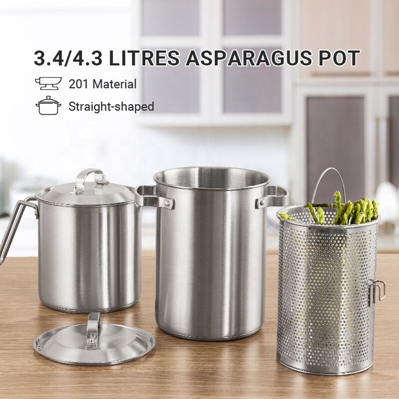 Cooking Pot Set Manufacturer - 3pcs Asparagus Pot With Mesh Basket for Hotel Restaurant Supplies