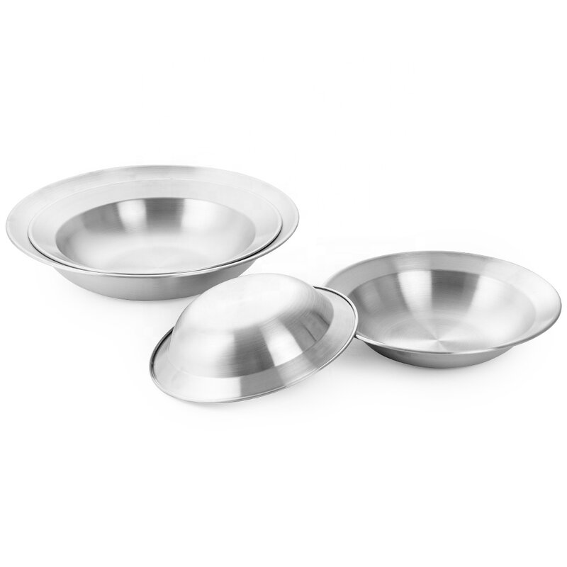 Soup Bowls Set Manufacturer - Gold Stainless Steel and Pasta Tableware Wide Rim Plates Rimmed Deep Round Hotel Restaurant Serving