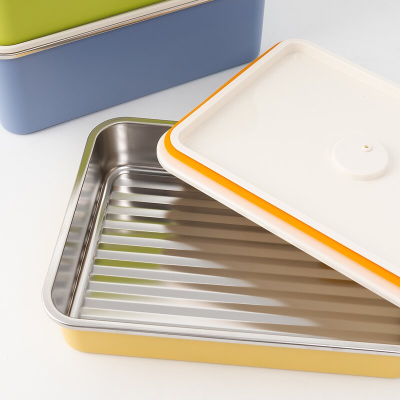 Food Storage Sets Manufacturer - Extra Large Colored to Go Airtight Rectangular Stainless Steel with Seal Plastic Lid Date Tracker