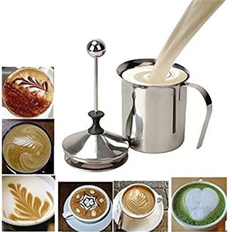 Milk Frother Manufacturer - Double Mesh Milk Creamer 400ml/800ml Manual Coffee Latte Cappuccino Maker Foamer Mug Stainless Steel Pitcher Jar