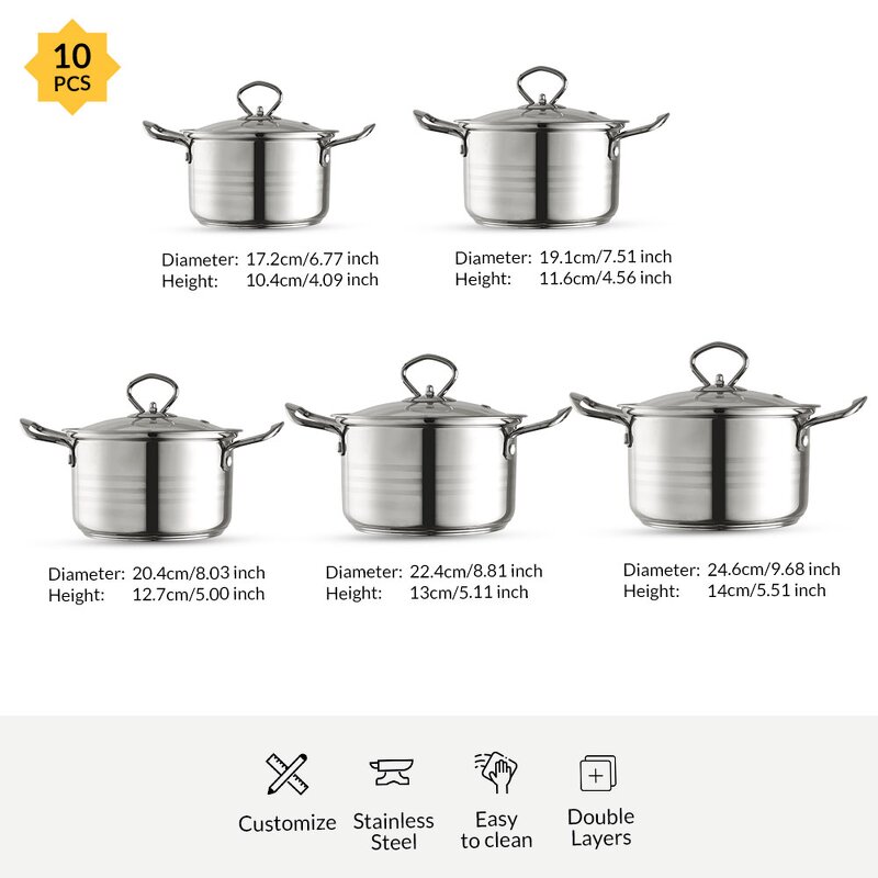Cookware Sets Manufacturer - Factory OEM 10 Pieces Non Stick Kitchenware Stainless Steel
