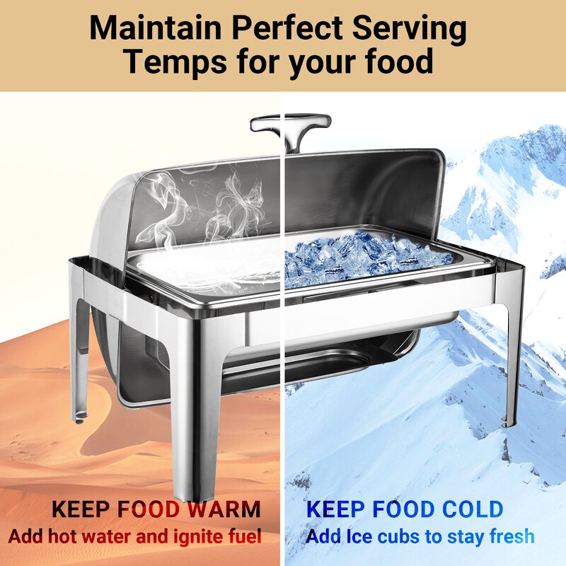 Chafing Dishes Manufacturer - 9L Rectangular Silver Stainless Steel Rolling Top Food Warmer 2025 Premium Round Buffet Set