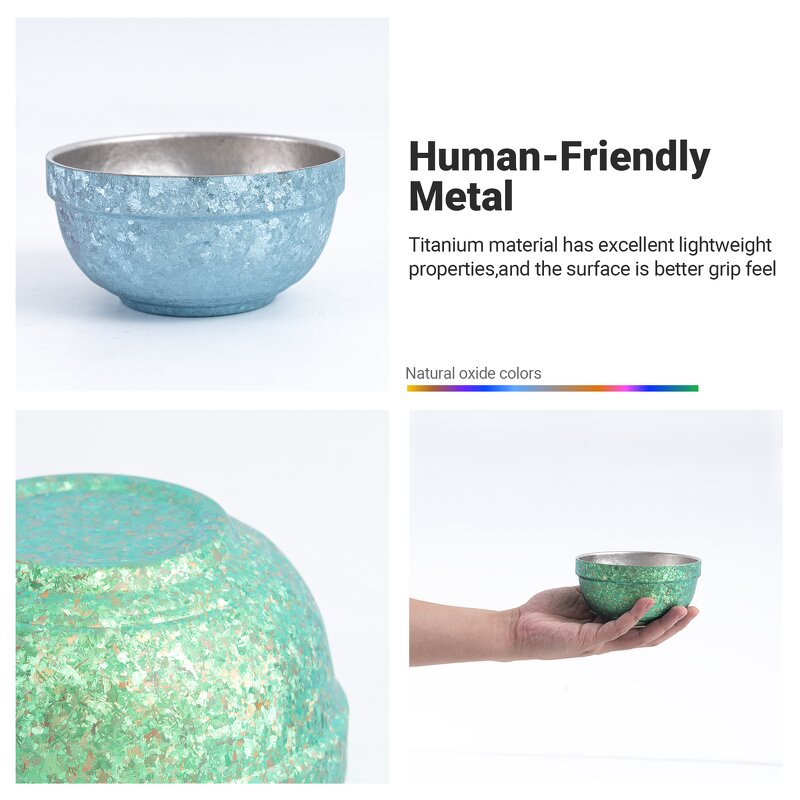 Bowl Manufacturer - Nature Color Crystallized Pure Titanium Non-Toxic Double Walled Insulated Outdoor Camping Lightweight Rice Salad Set