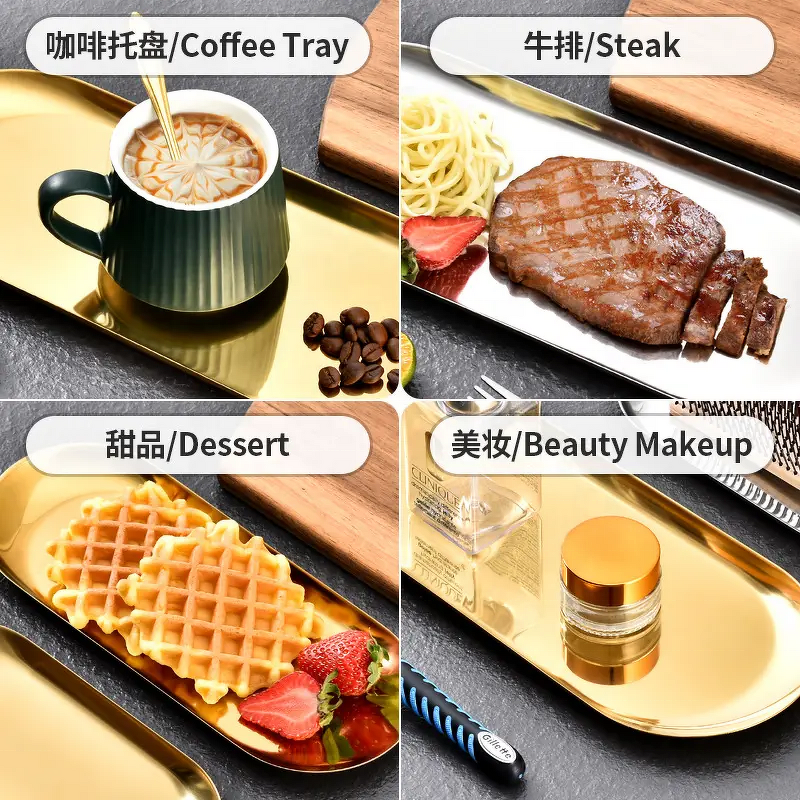 Ice Cream Plate Set Manufacturer - Luxury Korean Style Modern Stainless Steel Desert Cake Mirror Surface Serving for Hotel Restaurant Buffet