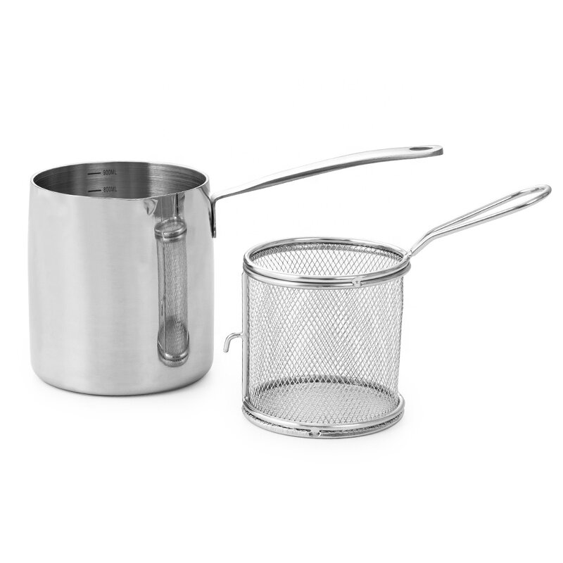 Pasta Pot Manufacturer - Original Factory 0.45-1.2 L Round Three-Layer Steel Design Family French Fries Food Deep Fryer with Basket