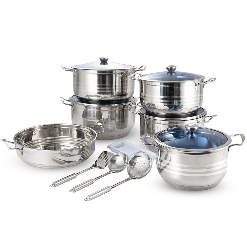 Cookware Set Manufacturer - Large Kitchenware 5 Ply Induction Bottom Cooking Utensils Stainless Steel Hot Pot with Steamer Utensils Glass Lids