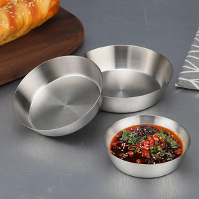 Seasoning Plate Manufacturer - Korean Style 304 Stainless Steel Round Sushi Dip Bowl Condiment Tray Silver Sauce Plate