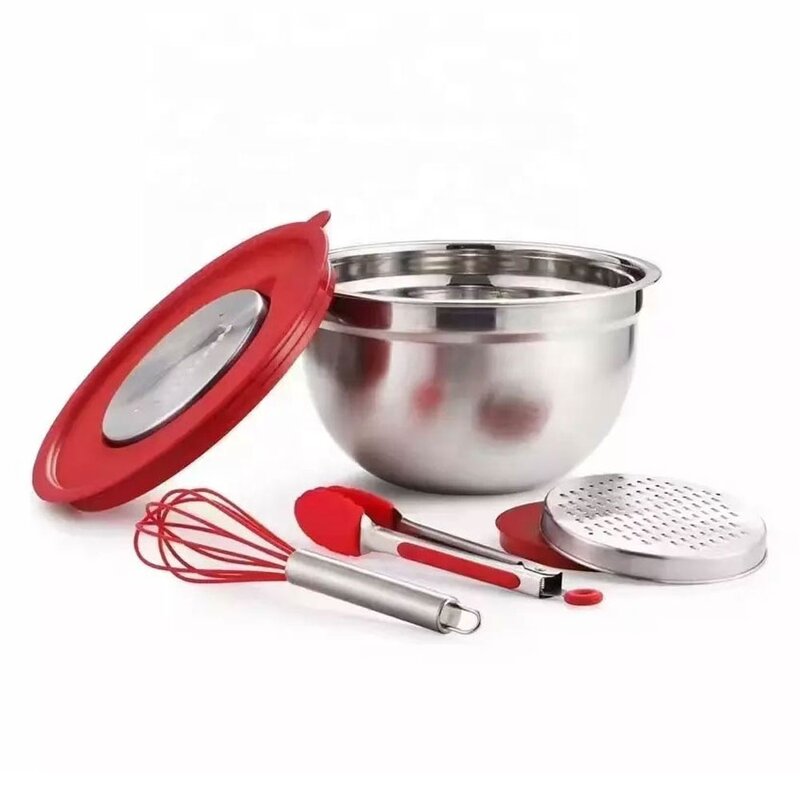 Mixing Bowls Manufacturer - Stainless Steel Grater Airtight Salad With Lids Set Soft Grip Handle Pouring Spout Measuring Cup/Graduation