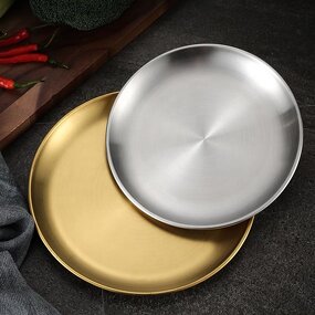 Dinnerware Plate Set Manufacturer - Unbreakable Round for Food Dish Serving Chip and Crack Resistant Metal Gold Plates for Home Restaurant