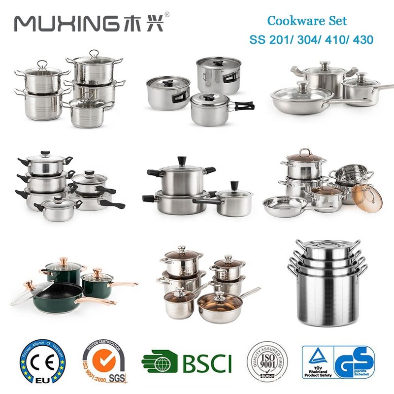 Cookware Set Manufacturer - Large Kitchenware 5 Ply Induction Bottom Cooking Utensils Stainless Steel Hot Pot with Steamer Utensils Glass Lids