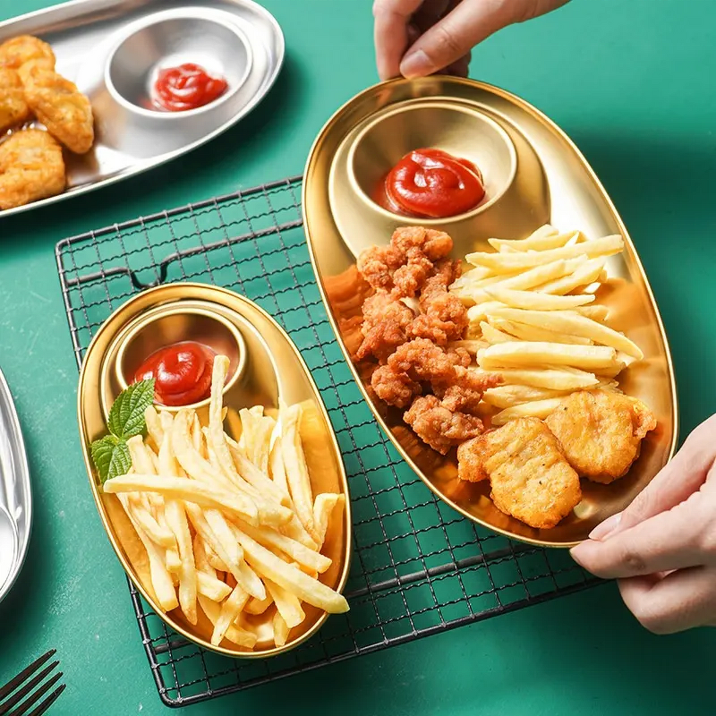 Dinnerware Plate Manufacturer - Multifunctional Restaurant 304 Stainless Steel Divided Gold Dishes Snack Plate