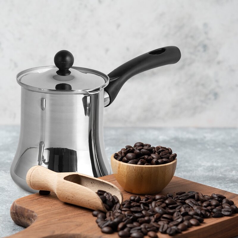 Coffee Maker Manufacturer - Large Hot Coffee Milk with Long Handle Lid Stainless Steel Hot Beverage Warmer Turkish Coffee Set Cezve Ibrik