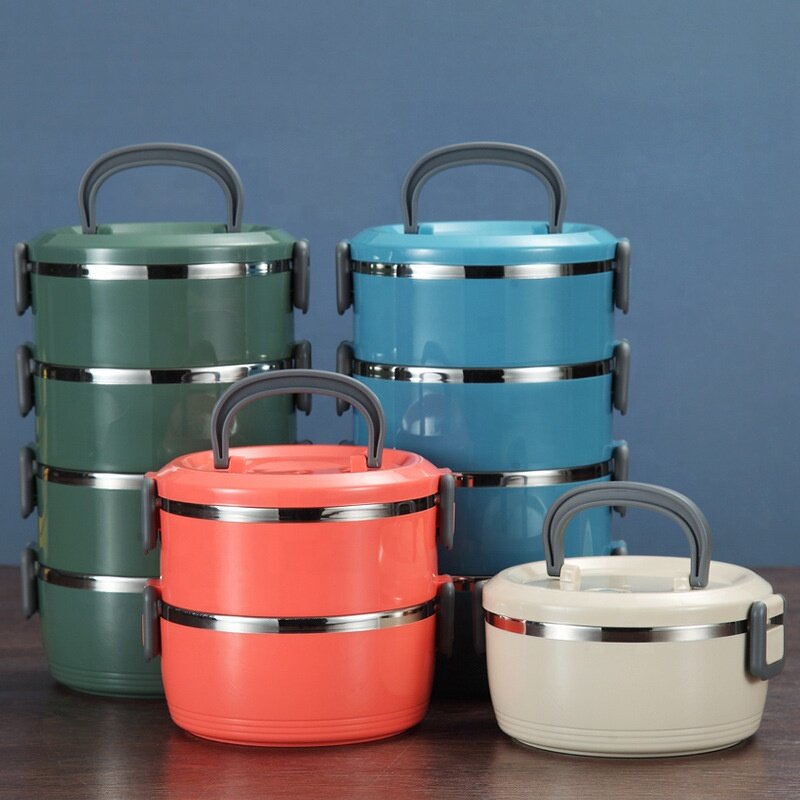 Bento Box Manufacturer - All in One Insulated 3 Tier Stackable Stainless Steel 4 Layer Tiffin Carrier with Handle