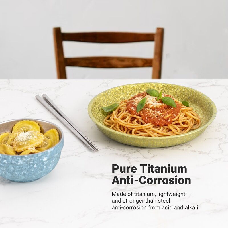 Plate Manufacturer - Nature Color Pure Titanium Home Kitchen Food Serving Outdoor Lightweight Durable Dinnerware Salad Dish Essential Set