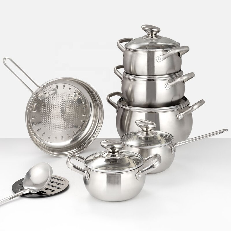 Cookware Set Manufacturer - Modern High Quality Stainless Steel 11 Set Popular Kitchen with Glass Lid Skillet Frying Pan Milk Sauce Pot