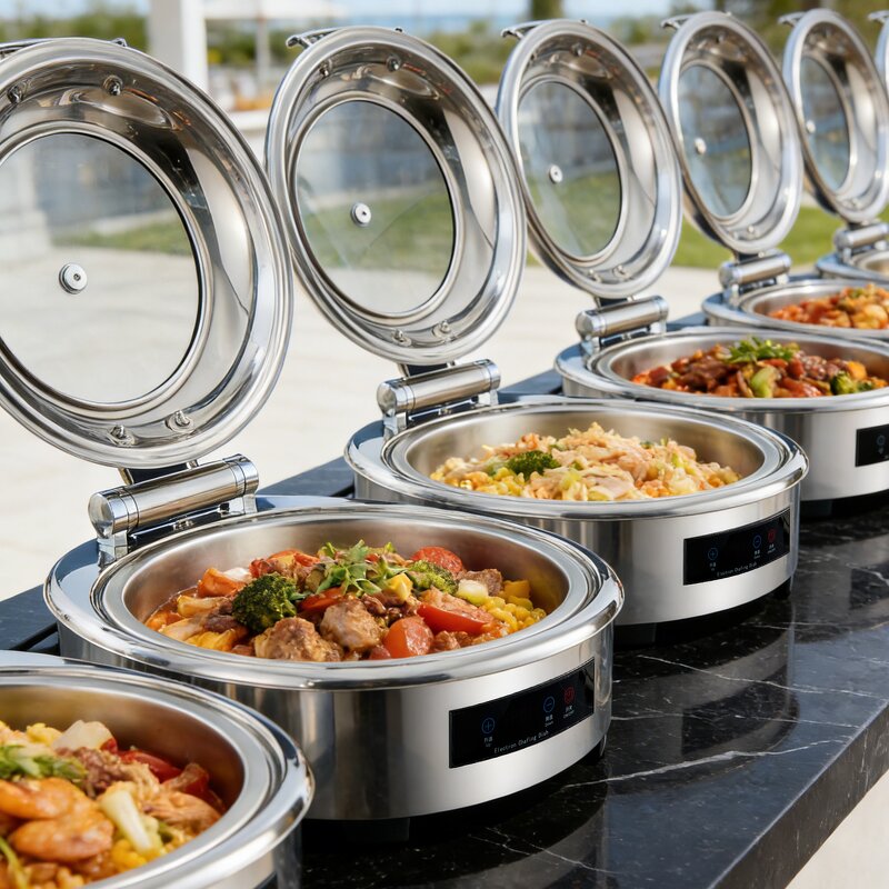 Electric Chafing Dish Manufacturer - Luxury Round Buffet Serving Set Electrical for Parties Catering