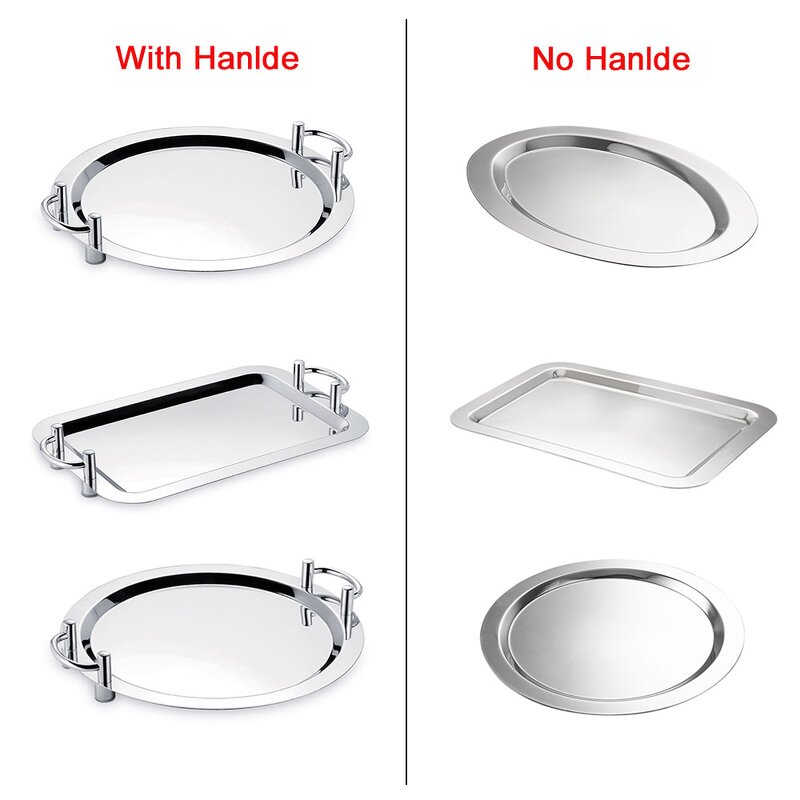 Serving Tray Manufacturer - Stainless Steel Oval Mirror Polished with Double Handles for Hotel Restaurant Supplies