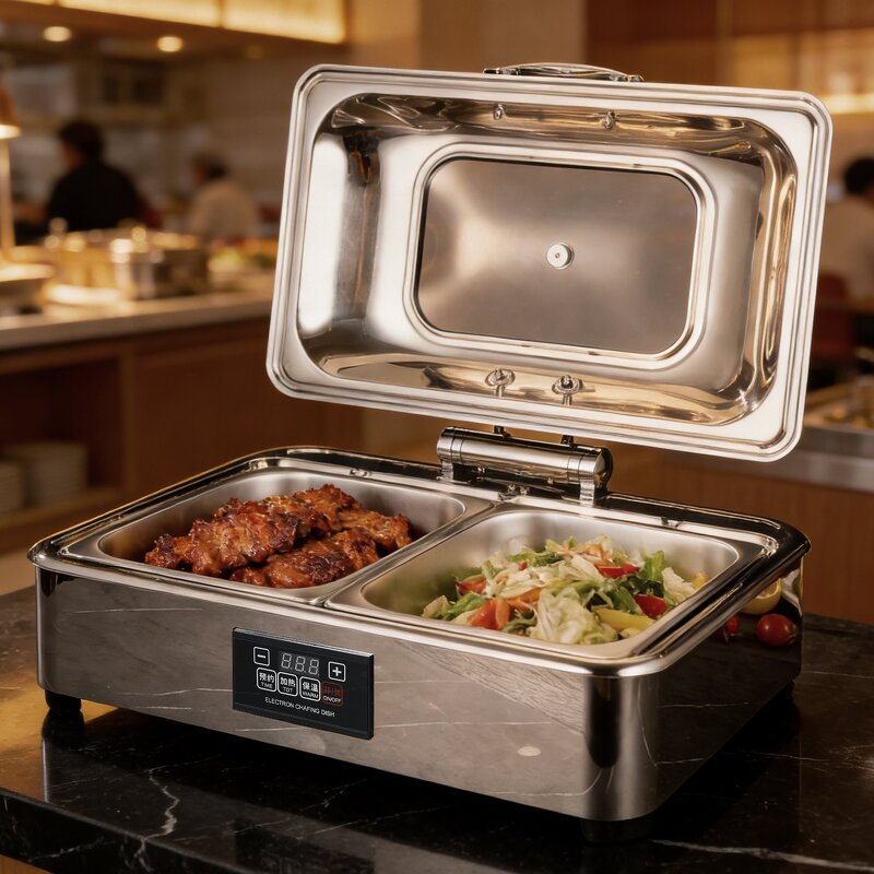 Electric Chafing Dish Manufacturer - Luxury 9L Chaffing Buffet Serving Hydraulics Glass Lid