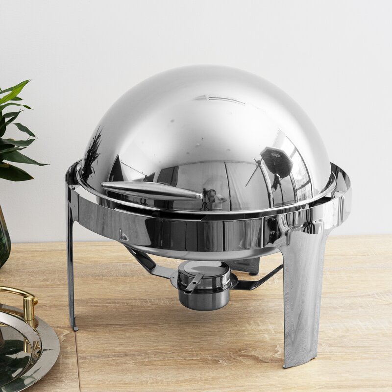 Chafing Dishes Manufacturer - Silver Stainless Steel Round Roll Top Buffet Set Modern Minimalist for Catering Equipment