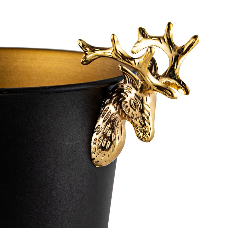 Ice Bucket Manufacturer - Luxury Gold Deer Head Black Stainless Steel Metal Beverages Tub with Handle Beer Wine Chillers