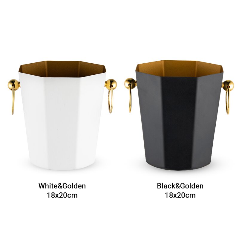 Ice Bucket Manufacturer - Black White and Gold Stainless Steel Custom Metal champagne Beer Beverages Tubs with Ring Handle