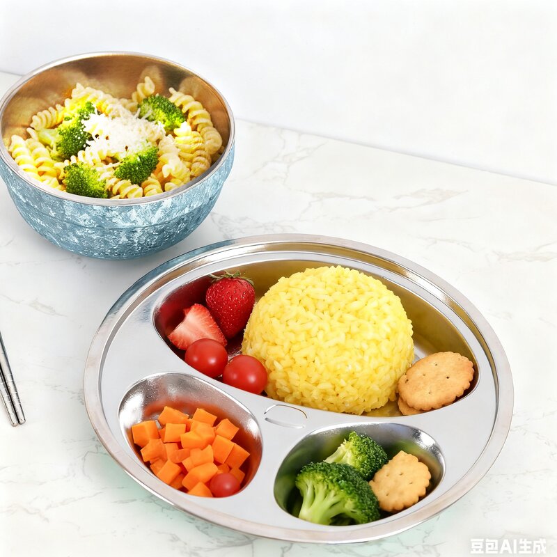 Plate Manufacturer - Nature Pure Titanium 3 Compartments Anti-Bacteria Home Kid Food Lightweight Durable Children Dinnerware Health