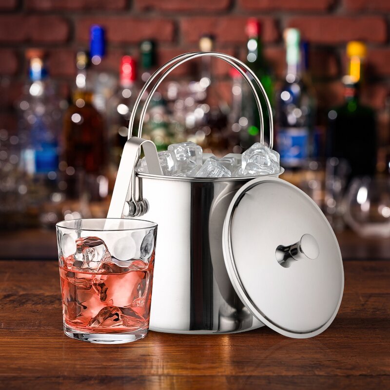 Ice Bucket Manufacturer - Silver Stainless Steel Ice Cubes with Lid Thongs and Separable Filter for Whiskey Wine champagne Double Wall