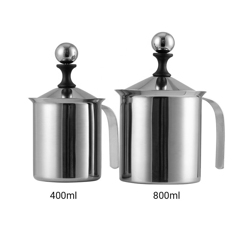 Milk Frother Manufacturer - Double Mesh Milk Creamer 400ml/800ml Manual Coffee Latte Cappuccino Maker Foamer Mug Stainless Steel Pitcher Jar