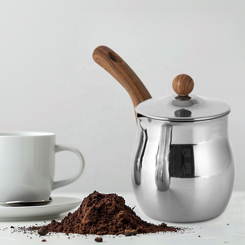 Turkish Coffee Pot Manufacturer - Stainless Steel with Lid Hot Beverage Milk Warmer Arabic Metal Cezve Ibrik Maker Set for Induction