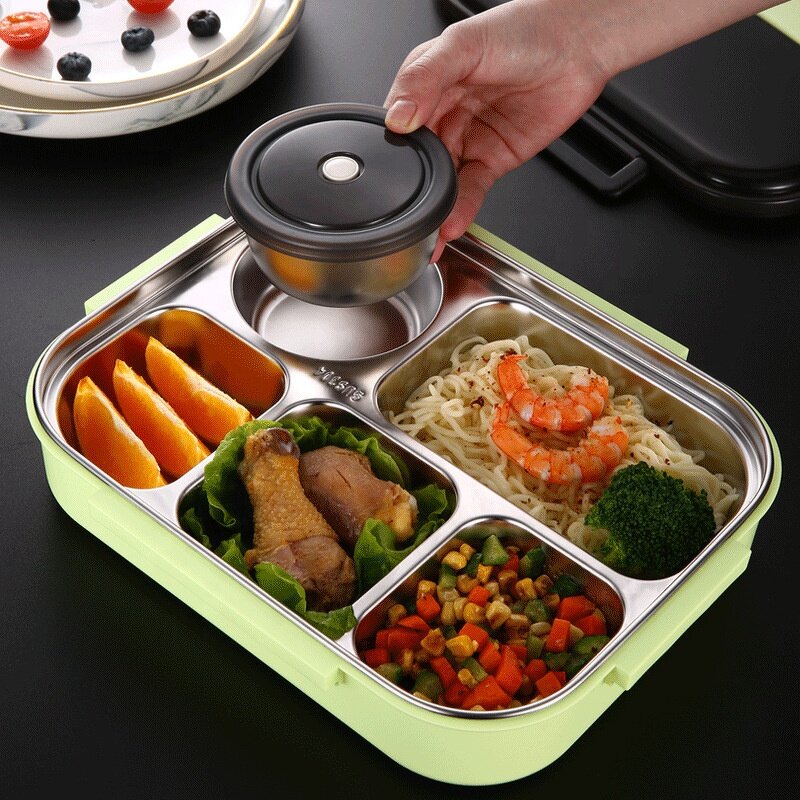 Lunch Box Manufacturer - Easy Clean BPA Free Adult Office Stainless Steel Leakproof Divided with 4/5 Compartment