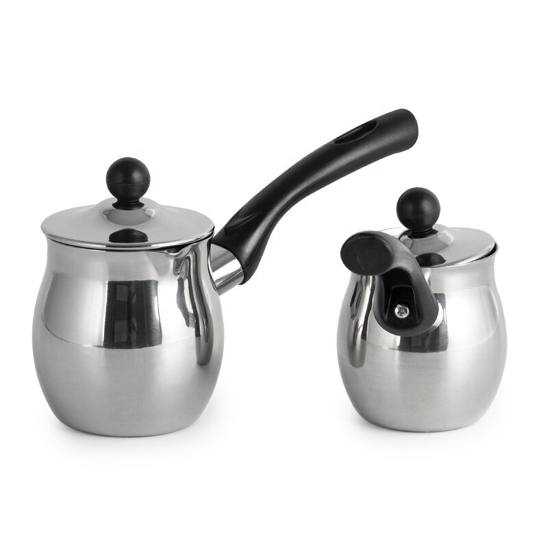 Turkish Coffee Pot Manufacturer - Stainless Steel with Lid Hot Beverage Milk Warmer Arabic Metal Cezve Ibrik Maker Set for Induction